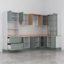 Ver mais imagens de Cozinha Modulada 9 Peças com Tampo 1 Torre 4 Aéreos 4 Balcões Arizona CabeCasa MadeiraOriginals Verde/Figueira/Menta