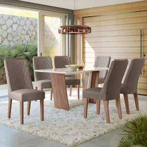 CONJUNTO SALA DE JANTAR ROMÊNIA 1,56 X 0,84 COM 6 CADEIRAS AMÊNDOA 01A