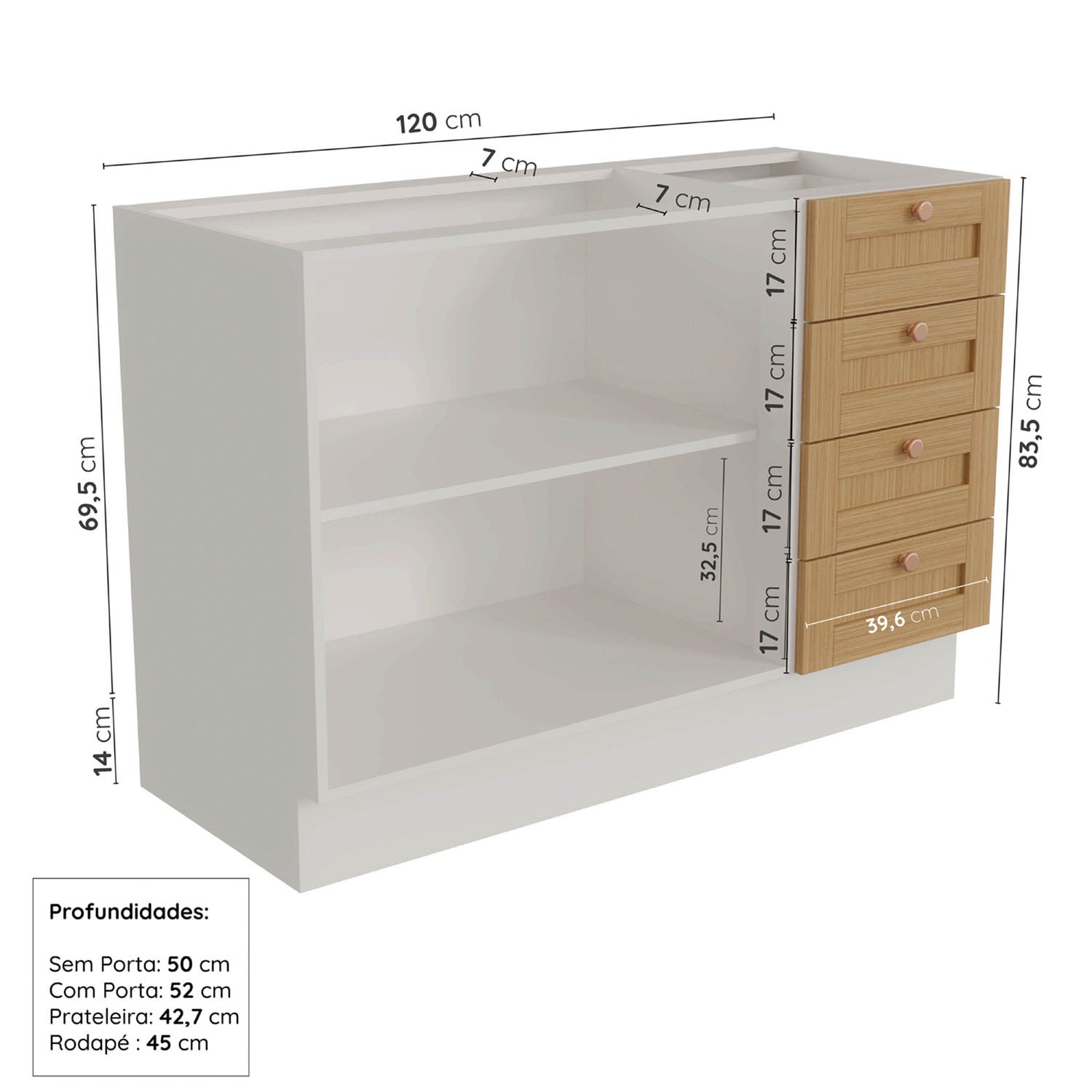 Cozinha Modulada 3 Peças sem Tampo 2 Aéreos 1 Balcão Arizona Cabecasa Madeiramadeira - 9