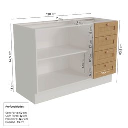 Cozinha Modulada 3 Peças sem Tampo 2 Aéreos 1 Balcão Arizona Cabecasa Madeiramadeira - 9