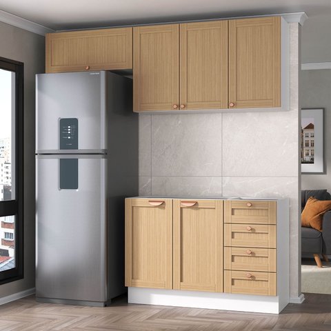 Cozinha Modulada 3 Peças sem Tampo 2 Aéreos 1 Balcão Arizona CabeCasa MadeiraOriginals Marrom/Figueira