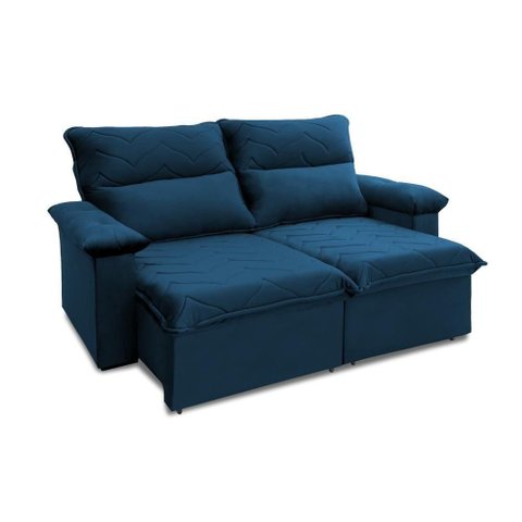 Sofá Retrátil Reclinável Paris 1,80m Suede Velut Azul Molas Ensacadas - King House