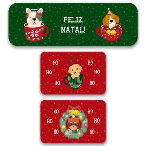 Kit de 3 Tapetes para Cozinha Natalinos Noel e Seus Pets Antiderrapante