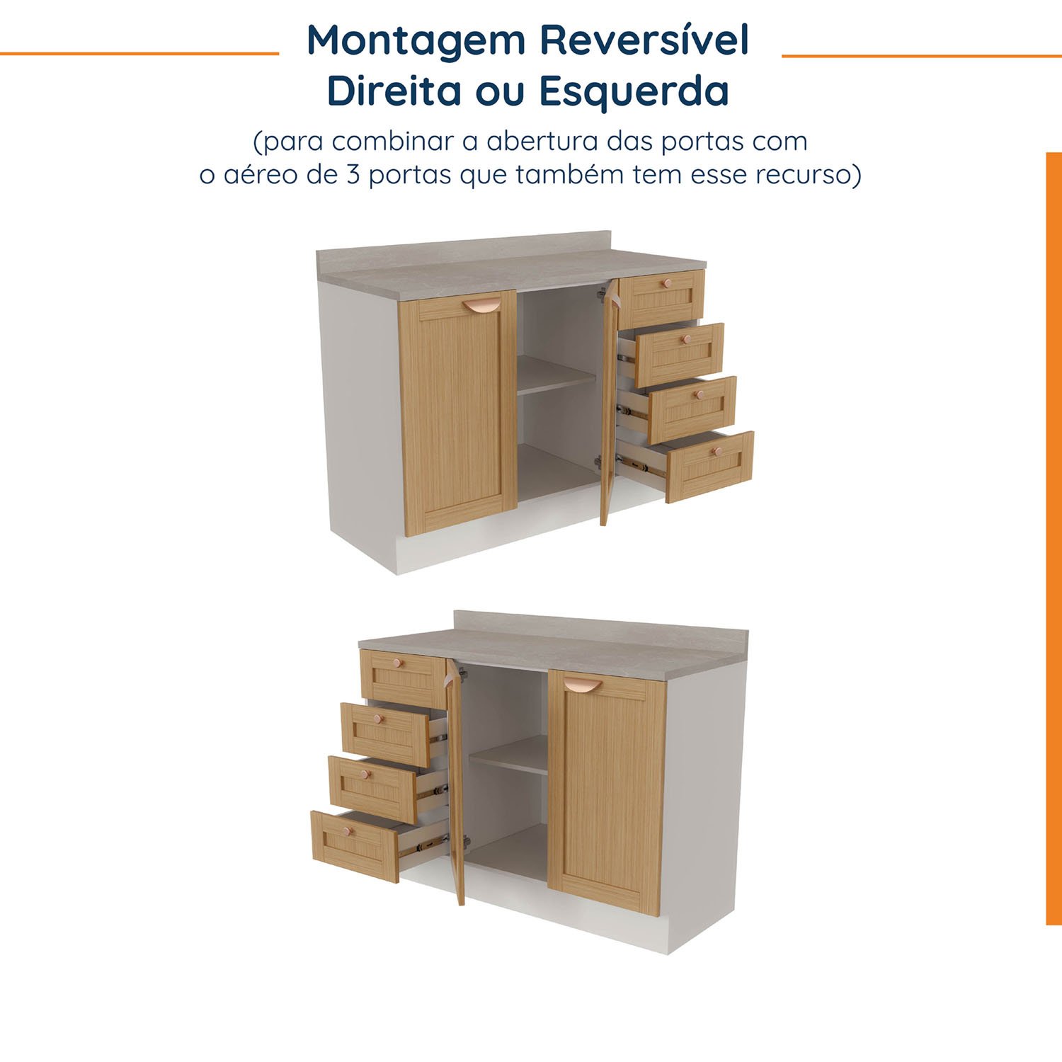 Cozinha Modulada 6 Peças com Tampo 3 Aéreos 3 Balcões Arizona Cabecasa Madeiramadeira - 7