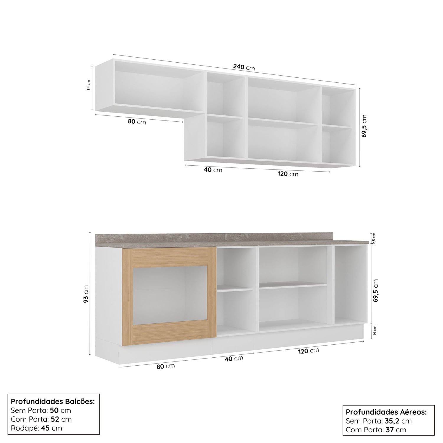 Cozinha Modulada 6 Peças com Tampo 3 Aéreos 3 Balcões Arizona Cabecasa Madeiramadeira - 2