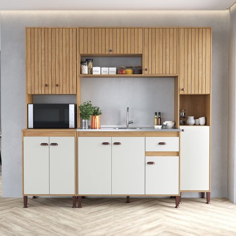 Cozinha Torino 5 - 223x222x51,5 Marrom/Mel/Off White