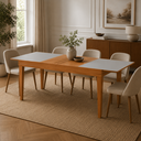 Ver imagem 1 de Mesa de Jantar 1,20m Extensível 1,80m Gênova em Madeira Maciça Mel Tampo em Vidro Off White