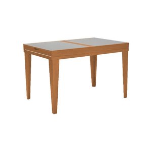 Mesa de Jantar 1,20m Extensível 1,80m Gênova em Madeira Maciça Mel Tampo em Vidro Off White