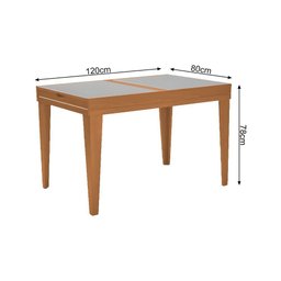 Mesa de Jantar 1,20m Extensível 1,80m Gênova em Madeira Maciça Mel Tampo em Vidro Off White - 4