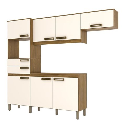 Cozinha Compacta Star 7 Portas e 2 Gavetas Nature/Off White - Móveis Briz