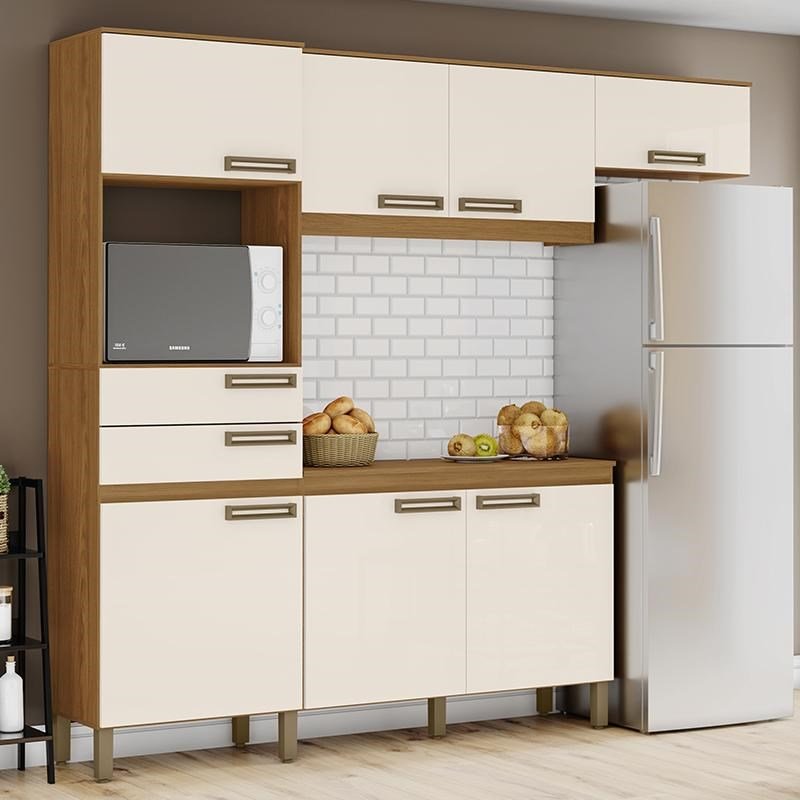 Cozinha Compacta Star 7 Portas e 2 Gavetas Nature/Off White - Móveis Briz - 2
