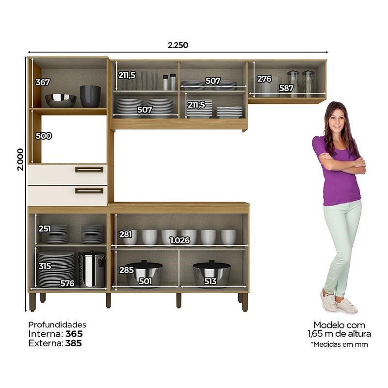 Cozinha Compacta Star 7 Portas e 2 Gavetas Nature/Off White - Móveis Briz - 4