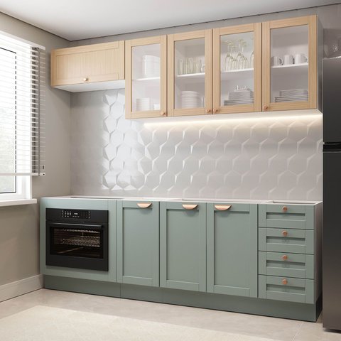 Cozinha Modulada 6 Peças sem Tampo 3 Aéreos 3 Balcões Arizona CabeCasa MadeiraOriginals Verde/Menta
