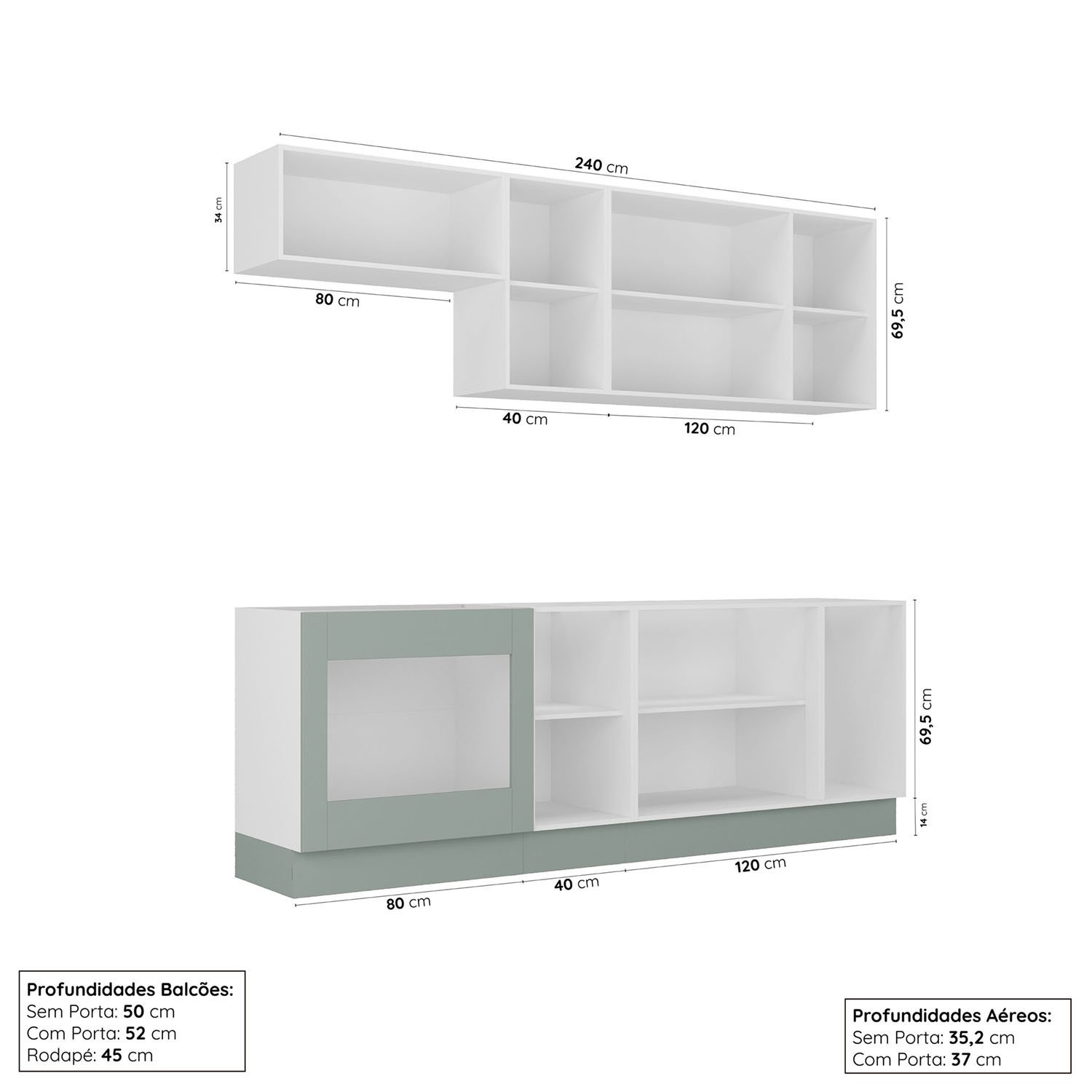 Cozinha Modulada 6 Peças sem Tampo 3 Aéreos 3 Balcões Arizona Cabecasa Madeiramadeira - 2