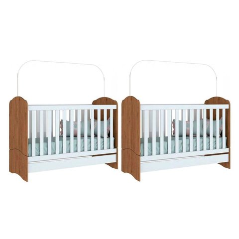 Berço / Mini Cama Infantil Bala de Menta 3 em 1 (2 Un) Rústico/branco - Henn