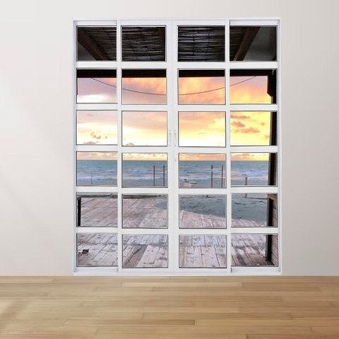 Porta Travessa de Correr 4 Folhas 210 x 200cm com Fechadura Linha 25 Branco Esquadrias Bergamo