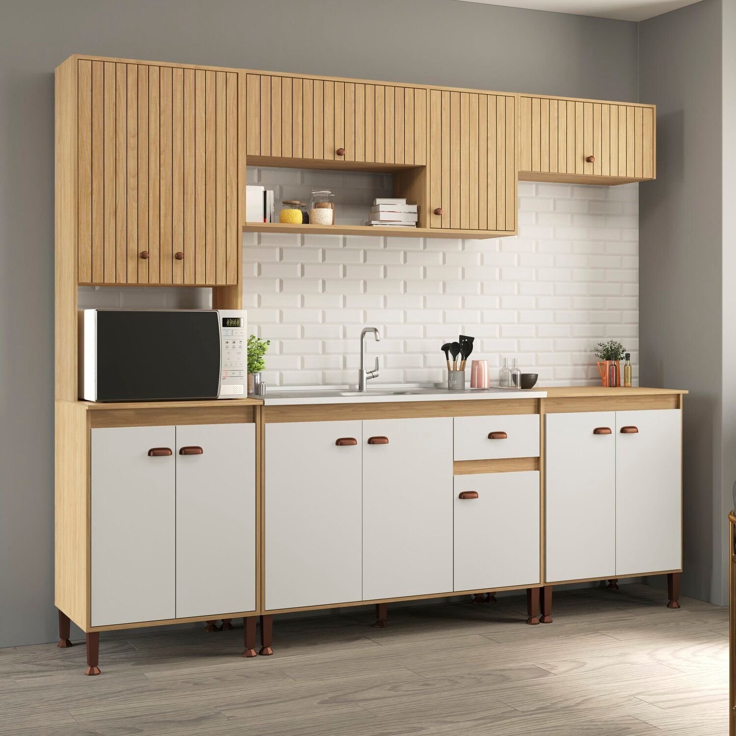 Cozinha Torino 6 - 253 x 220 x 51,5 Marrom/Mel/Off White