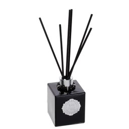 Difusor Varetas Vidro cubo preto 250ml Enf. prateados/varetas pretas- Fragrância: Casa das Orquídeas - 1