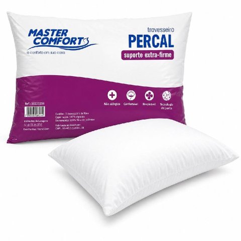 Travesseiro Luxo Percal Extra Firme Hotel Eco Fibra Algodao Antialergico Respiravel Confortavel Mast