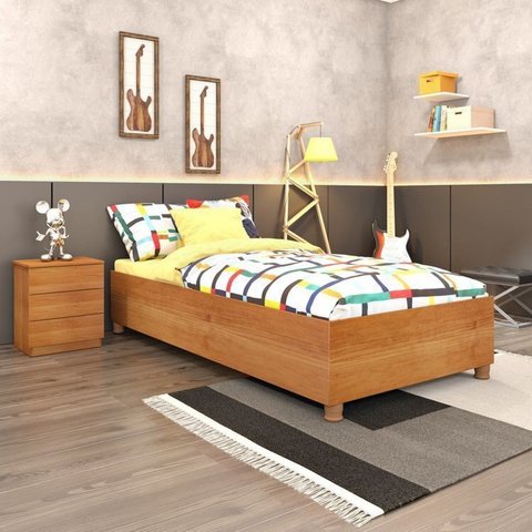Cama Box Solteiro Mônaco e Mesa de Cabeceira Veronna Bege/Cinamomo