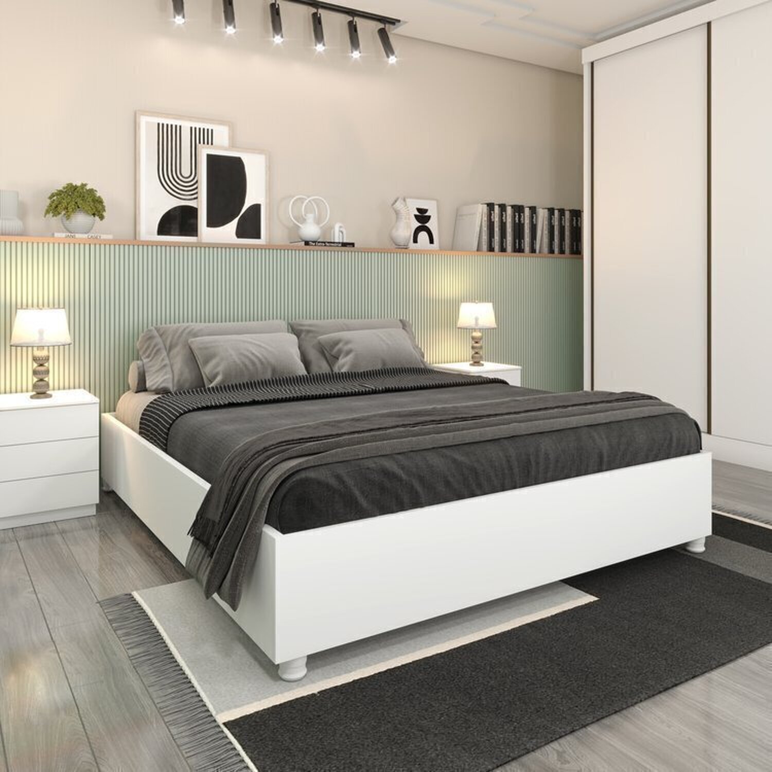 Cama Box Casal Mônaco e Mesa de Cabeceira Veronna