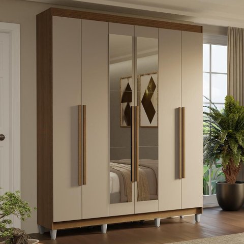 Guarda-Roupa Casal com Pés 6 Portas Batentes com Espelho Saturno Madesa