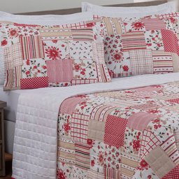 Cobre Leito Casal King Fascinio 03 Peças - Patchwork Vermelho - 2