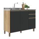 Ver imagem 6 de Kit 2 Balcões Modulados Gabinete Pia 120 Cm e Cooktop 80 Cm Com Tampo Veneza Fidelitá Castani/Chumbo