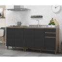 Ver imagem 1 de Kit 2 Balcões Modulados Gabinete Pia 120 Cm e Cooktop 80 Cm Com Tampo Veneza Fidelitá Castani/Chumbo