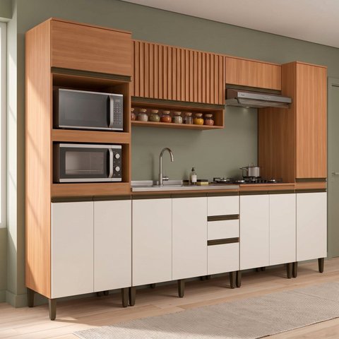 Cozinha Compacta 6 Peças 11 Portas 3 Gavetas 320cm Ripada