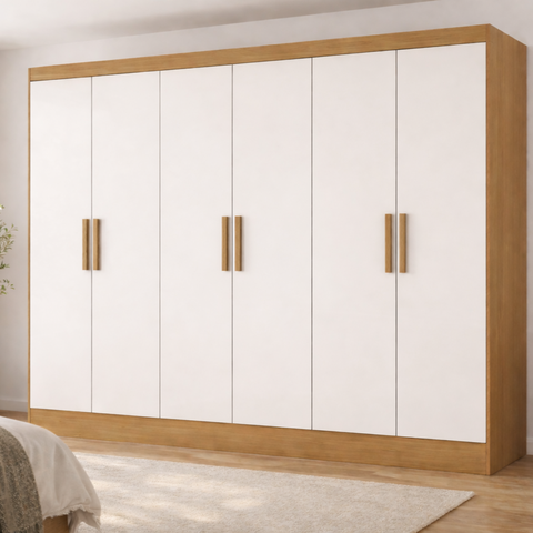 Guarda Roupa Casal 100% MDF Jatobá 6 Portas 2 Gavetas Yescasa Cinamomo/Off White