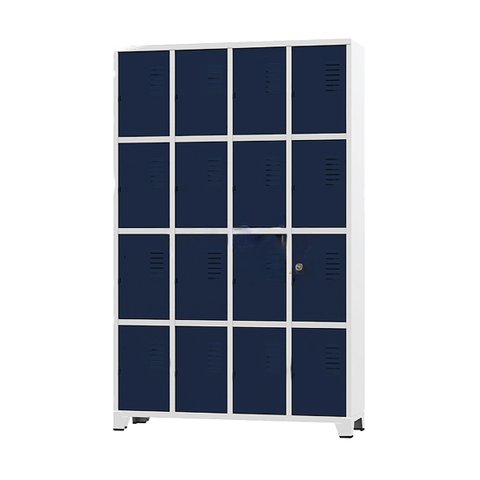 Armário Roupeiro de Aço para Vestiário 16 Portas Locker Azul Marinho com Chave