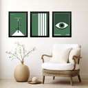 Ver imagem 2 de Kit 3 Quadros Artes Bauhaus Verde e Branco 24x18cm - com Vidro:moldura Branca