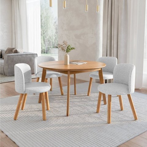Mesa de Jantar Extensível Redonda com 4 Cadeiras Madeira Maciça Tasila Yescasa Marrom/Champagne/Cinza