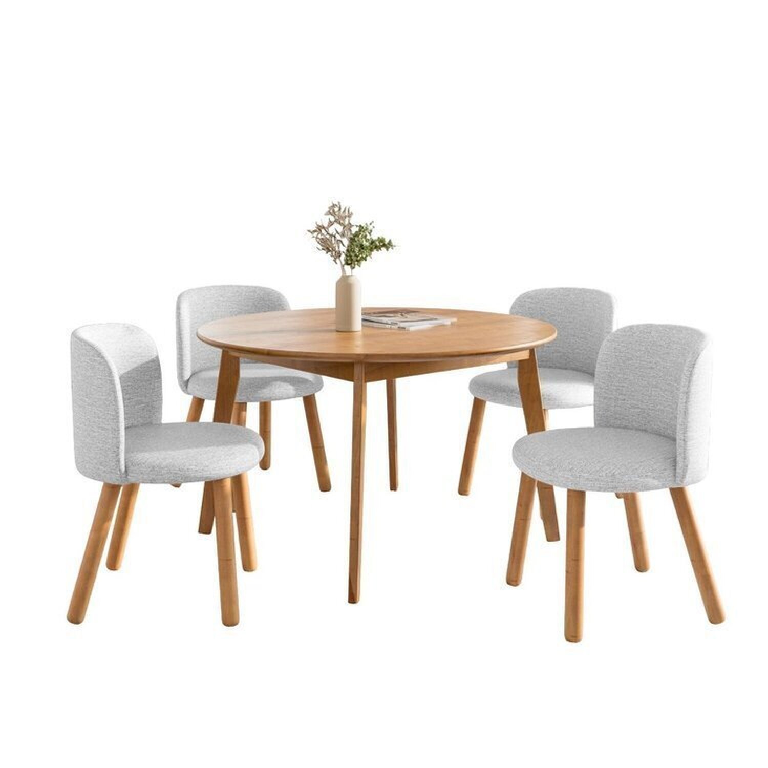 Mesa de Jantar Extensível Redonda com 4 Cadeiras Madeira Maciça Tasila Yescasa - 5
