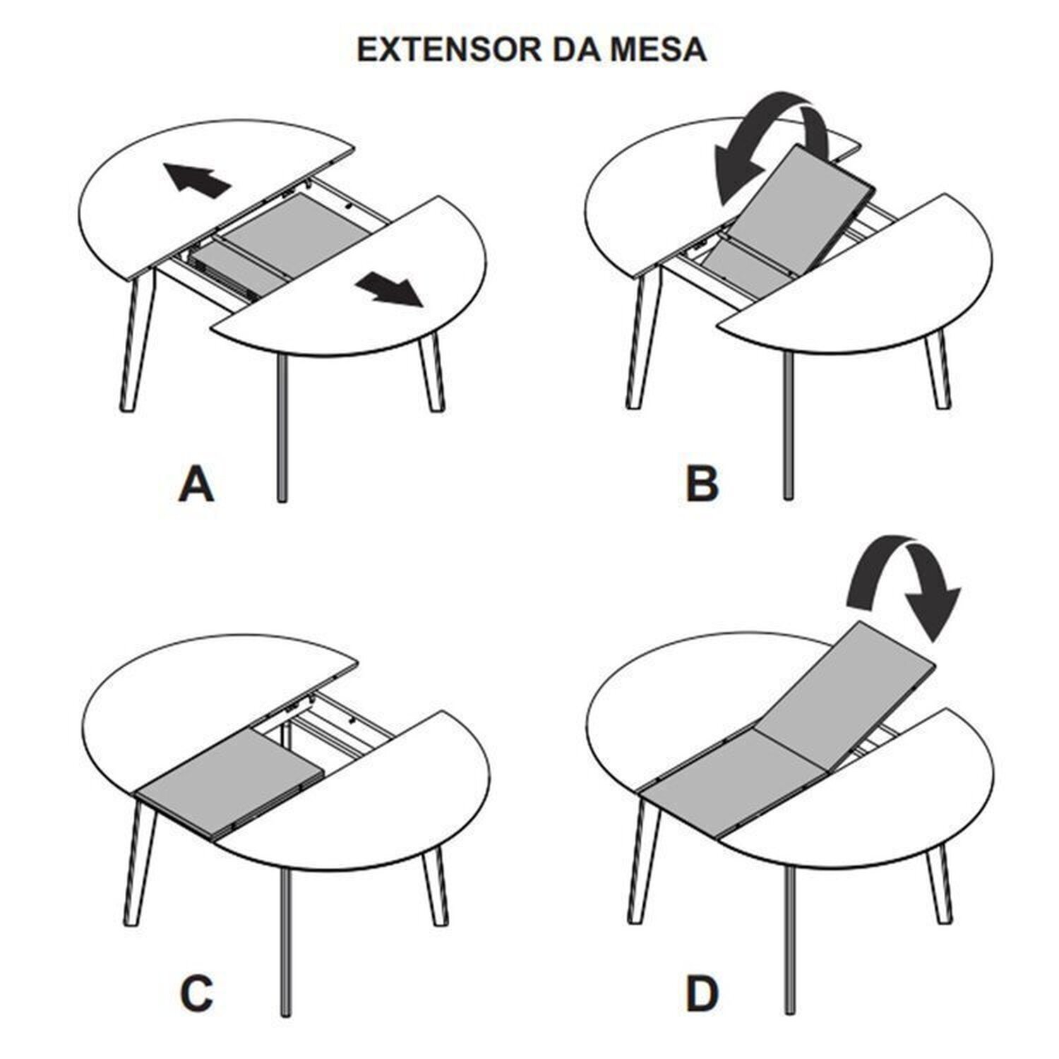 Mesa de Jantar Extensível Redonda com 4 Cadeiras Madeira Maciça Tasila Yescasa - 6