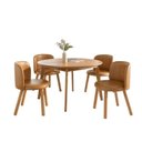 Ver imagem 5 de Mesa de Jantar Extensível Redonda com 4 Cadeiras Madeira Maciça Tasila Yescasa Marrom/Champagne/Caramelo