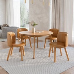 Mesa de Jantar Extensível Redonda com 4 Cadeiras Madeira Maciça Tasila Yescasa - 1