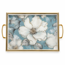Ver imagem 1 de Bandeja Decorativa Azul Florida com Detalhes Dourados 30x45cm