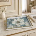 Ver imagem 2 de Bandeja Decorativa Azul Florida com Detalhes Dourados 30x45cm