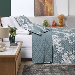 Colcha Casal Super King Cama Box Nyla Kit Cobre Leito Dupla Face 200 Fios Estampado:VERDE - 3