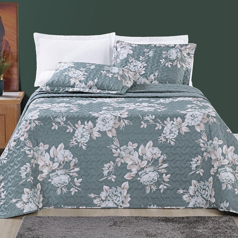 Colcha Casal Super King Cama Box Nyla Kit Cobre Leito Dupla Face 200 Fios Estampado:VERDE