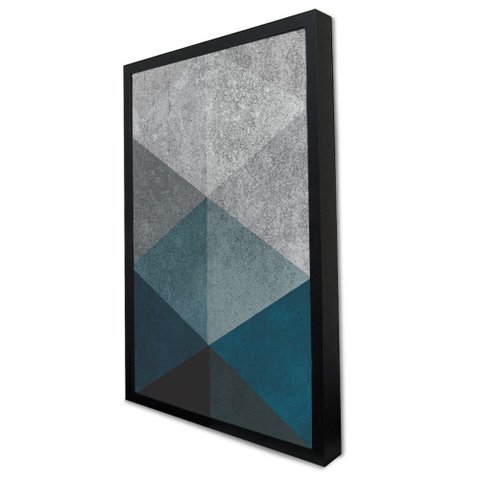 Quadro Decorativo Caixa Alta com Vidro Geométrico Triângulos Inverse  TaColado Moldura Preta 120 x 8