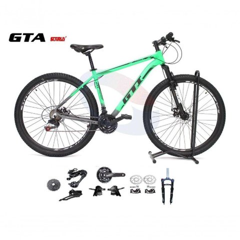 Bicicleta Aro 29 Gti Roma Kit 2x9 Gta Sunrun Freio Disco K7 11/36 Pedivela 24/38d Garfo com Trava -