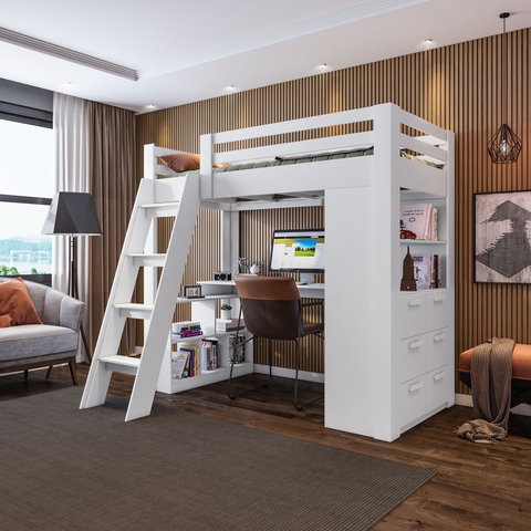 Cama Office Adulto Multifuncional com 6 Gavetas e Escrivaninha Micenas Yescasa