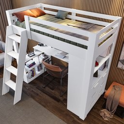 Cama Office Adulto Multifuncional com 6 Gavetas e Escrivaninha Micenas Yescasa - 5