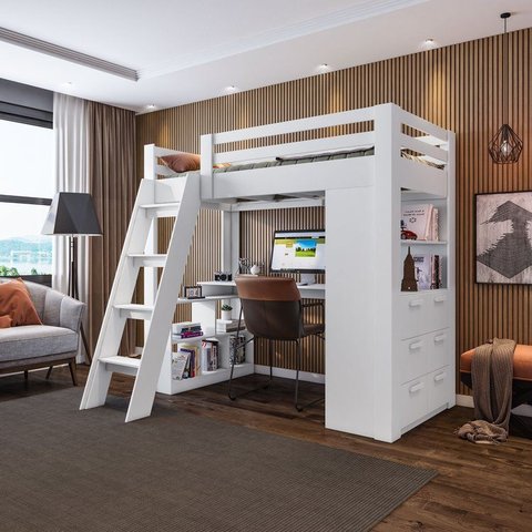 Cama Alta Beliche Office Adulto Multifuncional com 6 Gavetas Micenas Yescasa