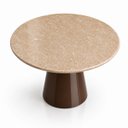 Ver imagem 2 de Mesa de Jantar Cone Redondo 140 cm Tampo Mármore Travertino Base Laca Marrom Cacau