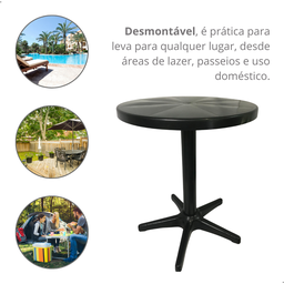 Mesa Redonda Sol Praia Piscina Plastex Resistente Preta - 5