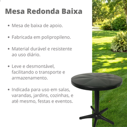 Mesa Redonda Sol Praia Piscina Plastex Resistente Preta - 3
